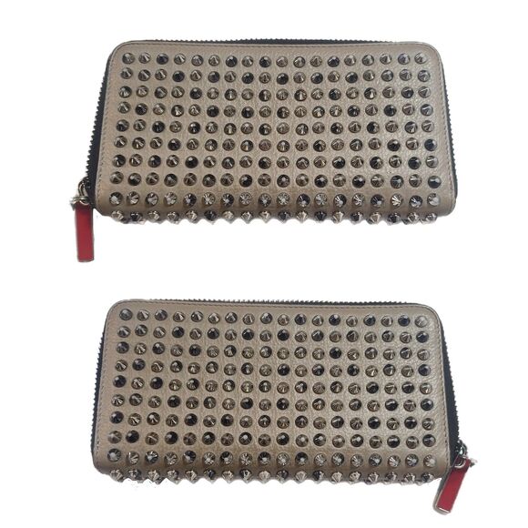 Christian Louboutin Gray Leather Silver Studded Panettone Long Wallet & Box VGUC - Picture 3 of 11